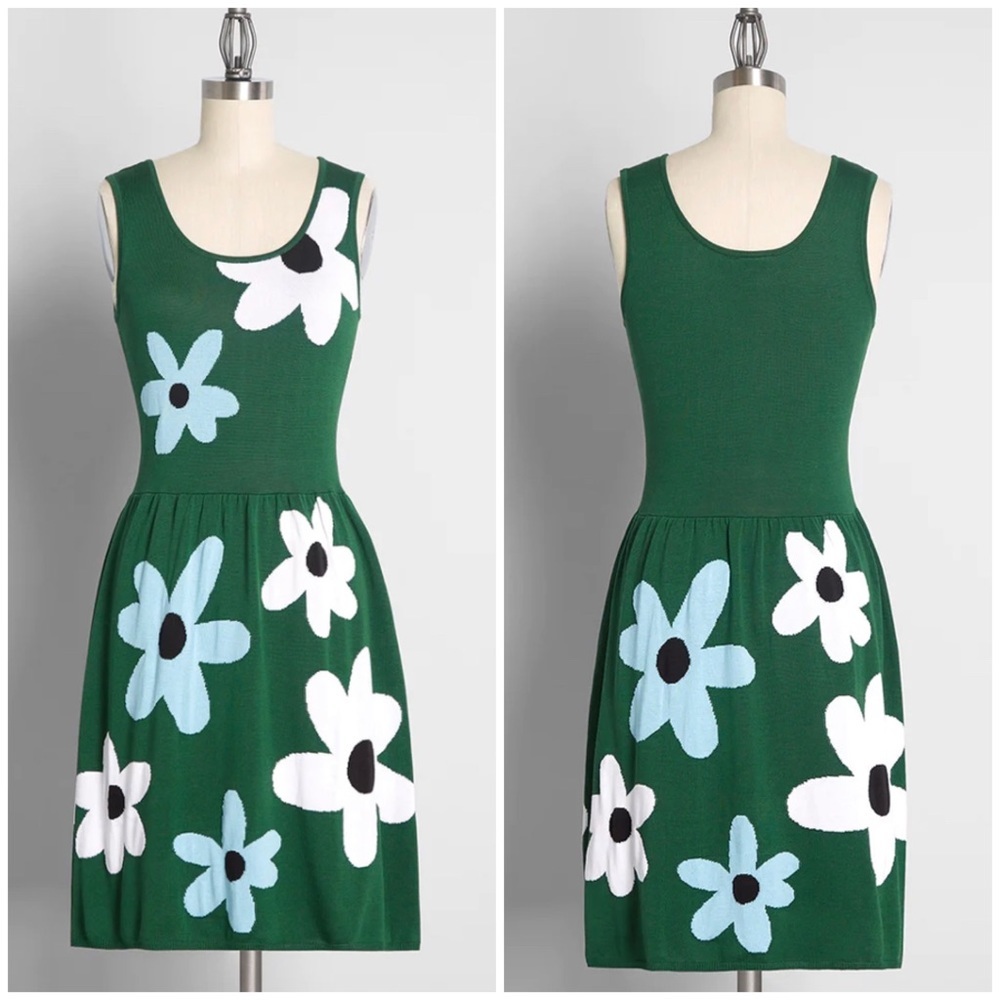 ModCloth Green Floral Sleeveless Mini Dress